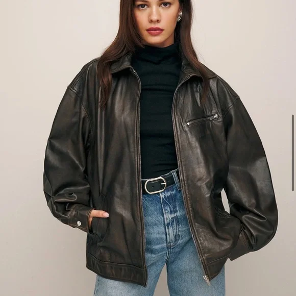 Reformation veda marco oversized leather bomber jacket